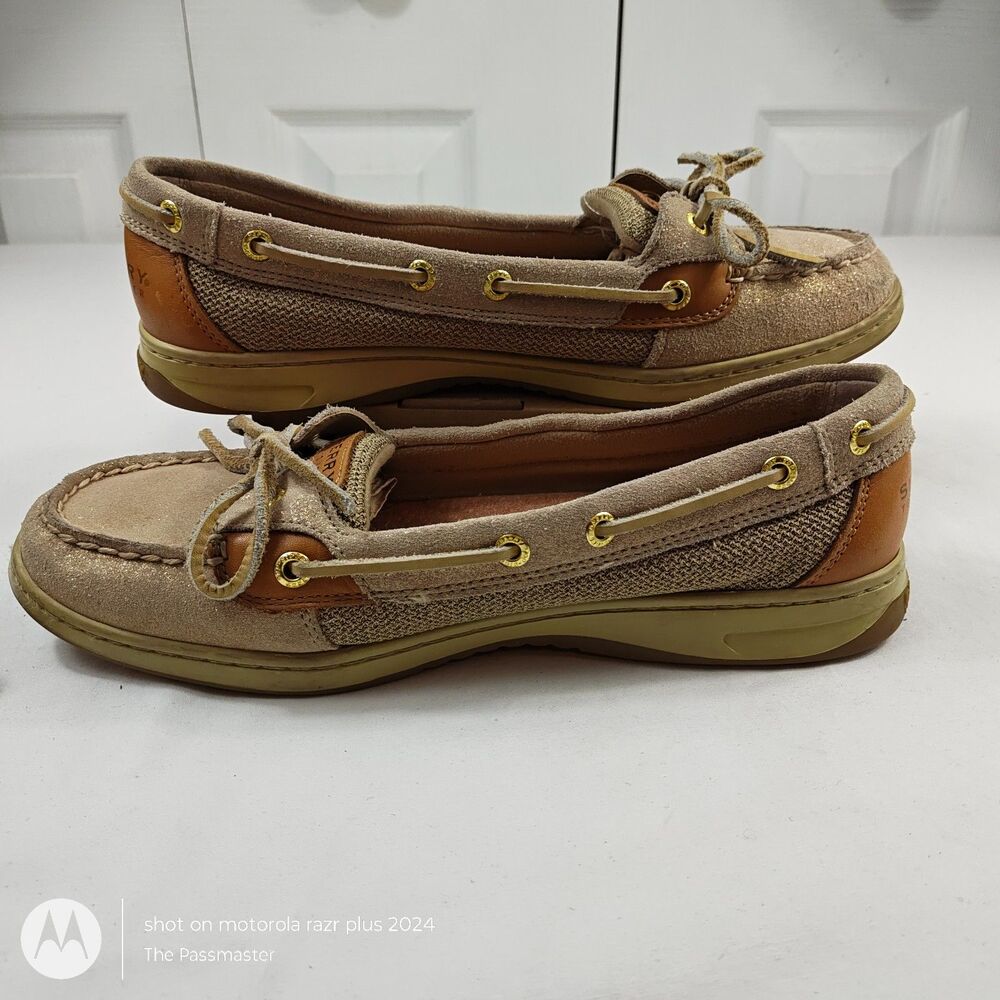 Women's SPERRY Angelfish Cheetah Glittery Gold Slip-On Boat Shoes US Size 10 - Picture 3 of 8